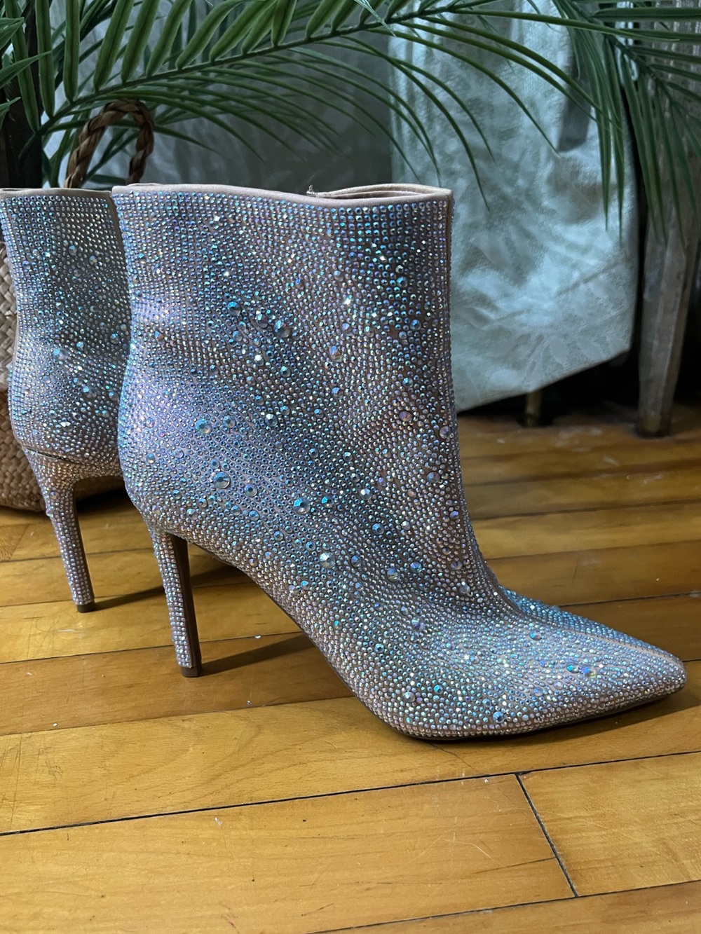 NEVER WORN Crystal-Embellished Pink High-Heel Ankle Boots